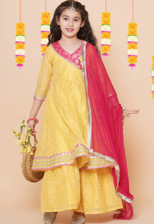Yellow Angrakha Gotta Patti Kurta & Sharara set With Dupatta - Image 3